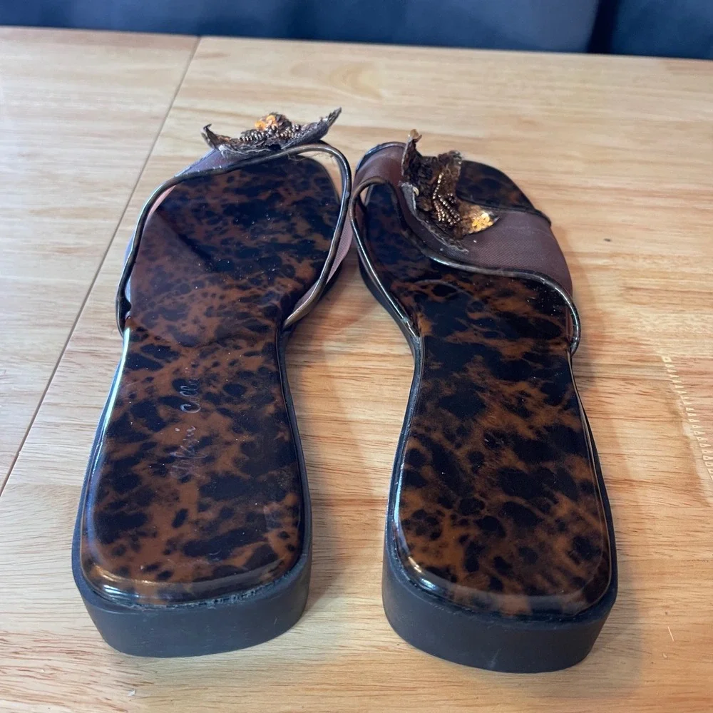 Stefani Womens Tortoise Shell Butterfly Mesh Slide Sandals Brown Square Toe 10.5